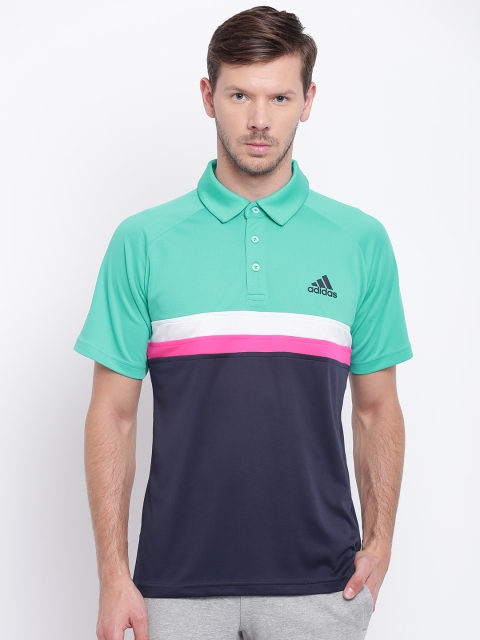 

ADIDAS Sea Green & Navy Club Colourblocked Tennis Polo T-shirt