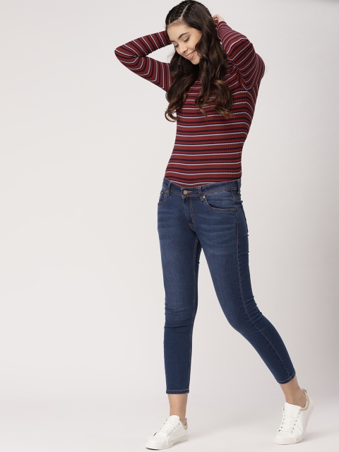 

DressBerry Women Navy Blue Skinny Fit Mid-Rise Clean Look Stretchable Cropped Jeans