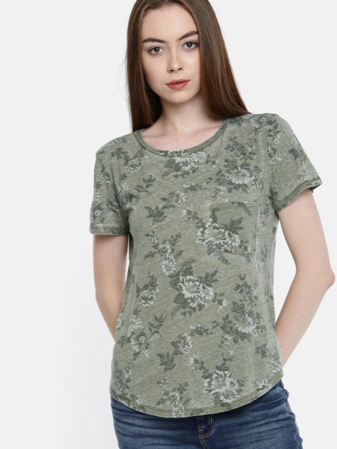 

AMERICAN EAGLE OUTFITTERS Women Green Printed Round Neck T-shirt