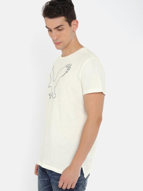 

AMERICAN EAGLE OUTFITTERS Men Cream-Coloured Self Design Round Neck T-shirt