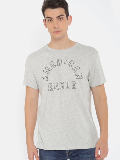 

AMERICAN EAGLE OUTFITTERS Men Grey Melange Self Design Round Neck T-shirt