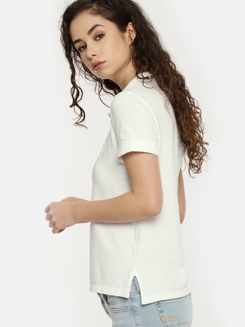 

AMERICAN EAGLE OUTFITTERS Women White Solid Polo Collar T-shirt