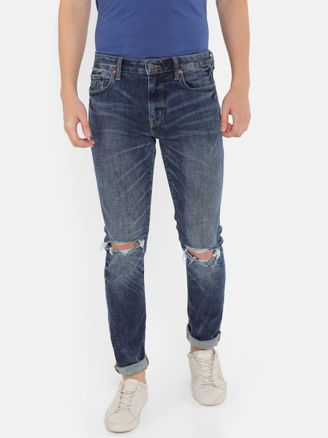 

AMERICAN EAGLE OUTFITTERS Men Blue Slim Fit Mid-Rise Slash Knee Stretchable Jeans