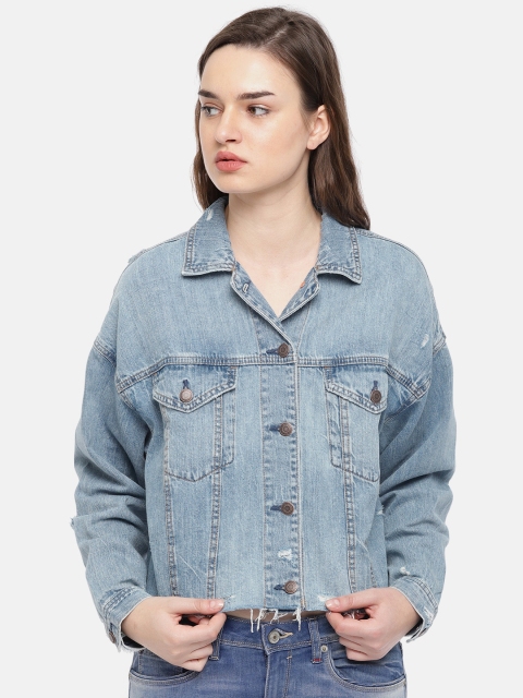 

AMERICAN EAGLE OUTFITTERS Women Blue Solid Denim Jacket