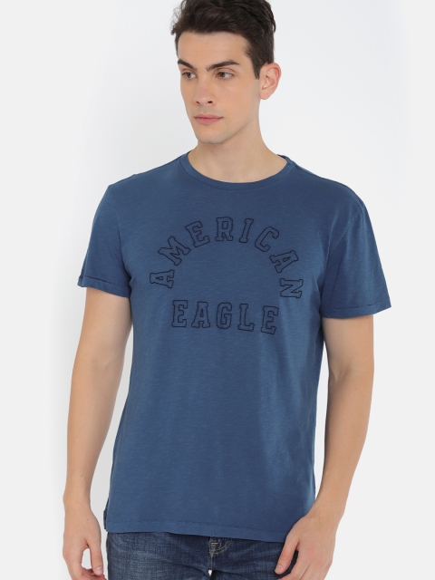 

AMERICAN EAGLE OUTFITTERS Men Blue Self Design Round Neck T-shirt