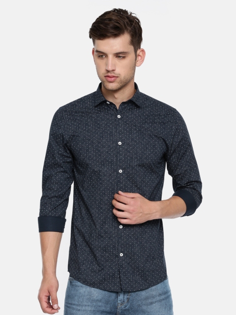 

Jack & Jones Men Navy Slim Fit Printed Casual Shirt, Navy blue