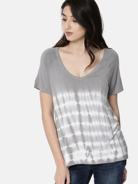 

AMERICAN EAGLE OUTFITTERS Women Grey Dyed V-Neck T-shirt