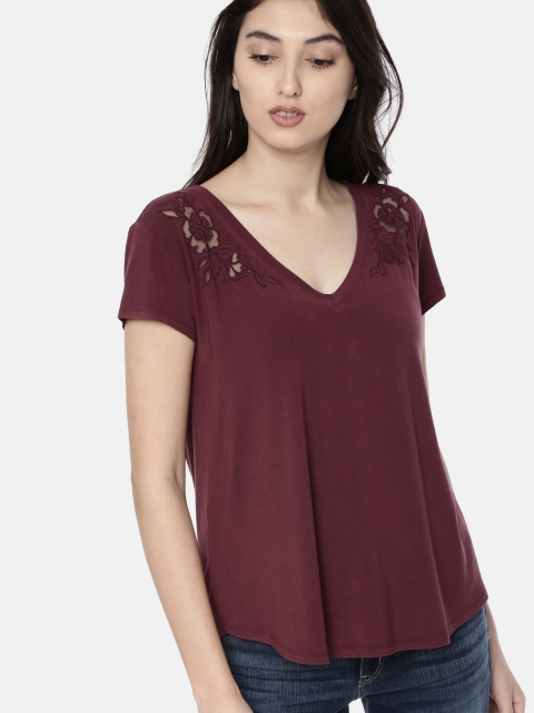 

AMERICAN EAGLE OUTFITTERS Women Burgundy Solid Regular Top