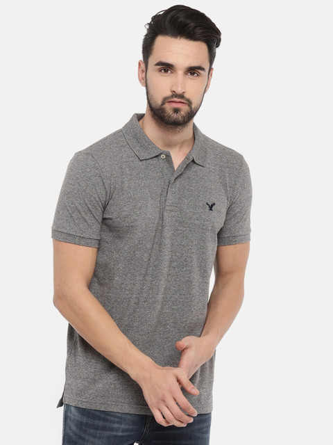 

AMERICAN EAGLE OUTFITTERS Men Grey Solid Polo Collar T-shirt