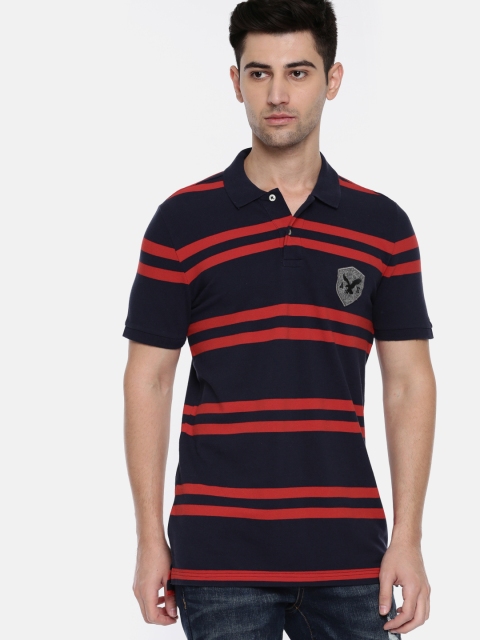 

AMERICAN EAGLE OUTFITTERS Men Navy & Red Striped Polo Collar T-shirt, Navy blue