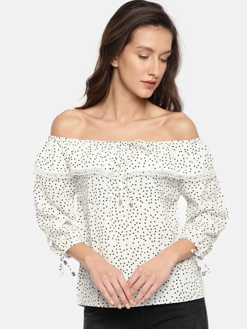 

Deal Jeans Women White & Black Printed Bardot Top