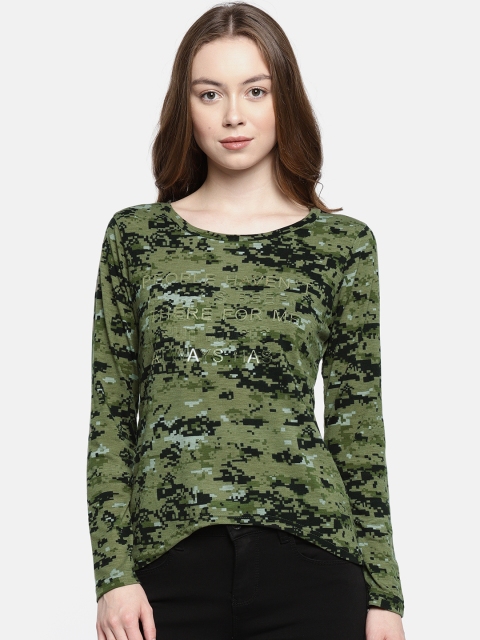 

Deal Jeans Women Olive Green Printed Round Neck T-shirt