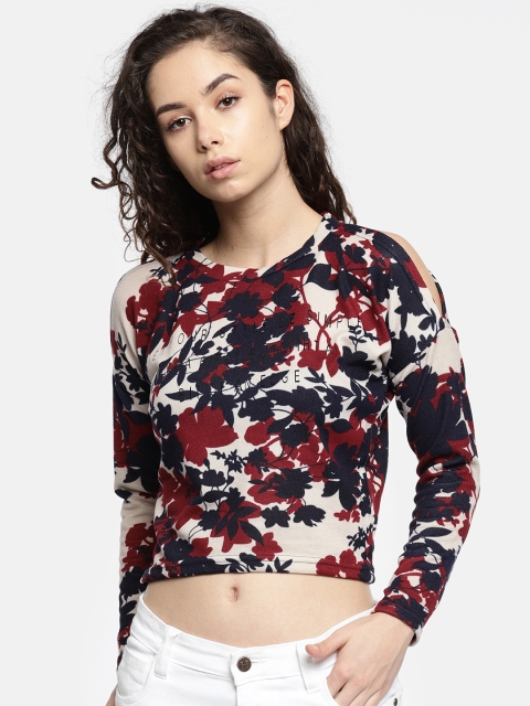 

Deal Jeans Women Beige & Burgundy Printed Crop Top