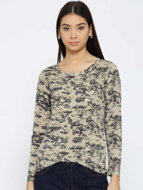 

Deal Jeans Women Olive Green & Beige Printed Top