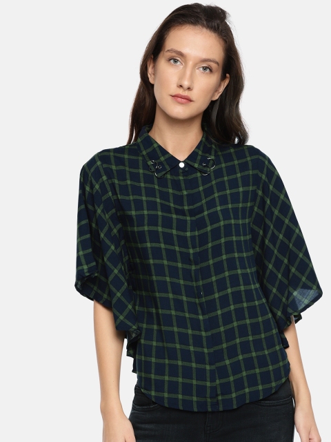 

Deal Jeans Women Navy Blue & Green Regular Fit Checked Casual Shirt