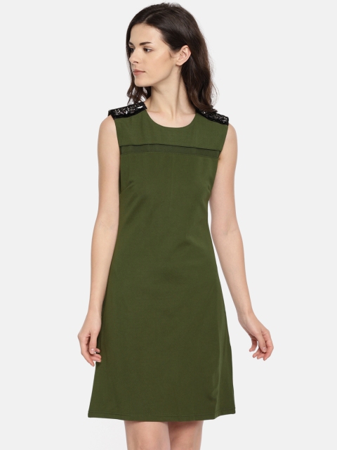 

Deal Jeans Women Olive Green Solid Sheath Dress
