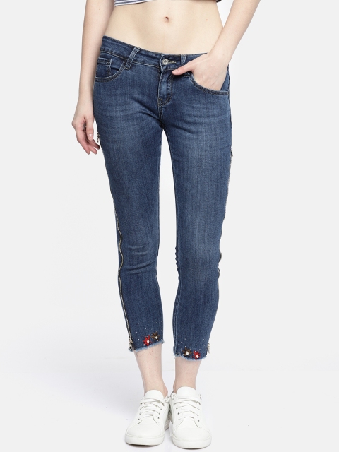 

Deal Jeans Women Navy Slim Fit Mid-Rise Clean Look Stretchable Cropped Jeans, Navy blue