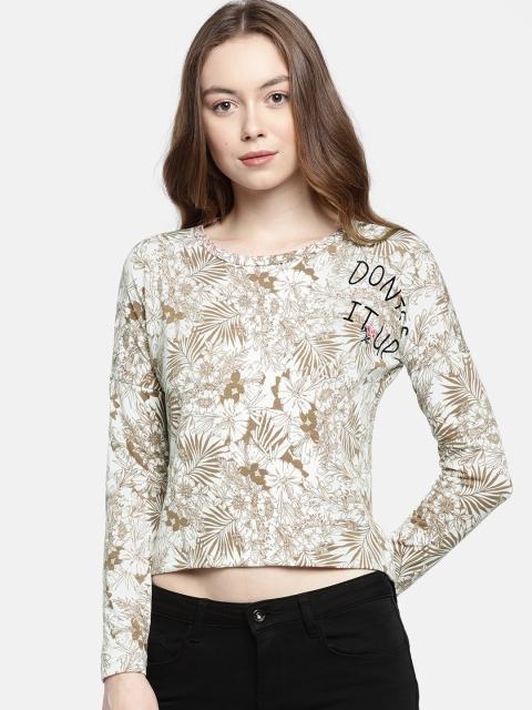 

Deal Jeans Women Beige & White Printed Cropped Top