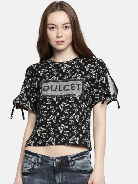 

Deal Jeans Women Black Printed Crop Top