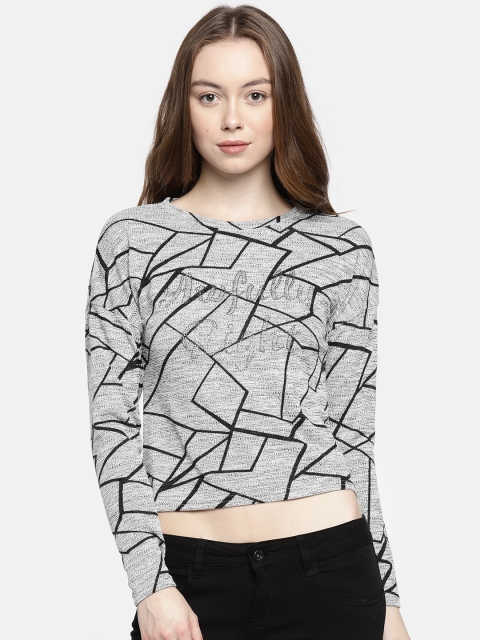 

Deal Jeans Women Grey & Black Printed Crop Top