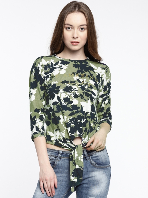 

Deal Jeans Women Olive Green & Navy Printed Top