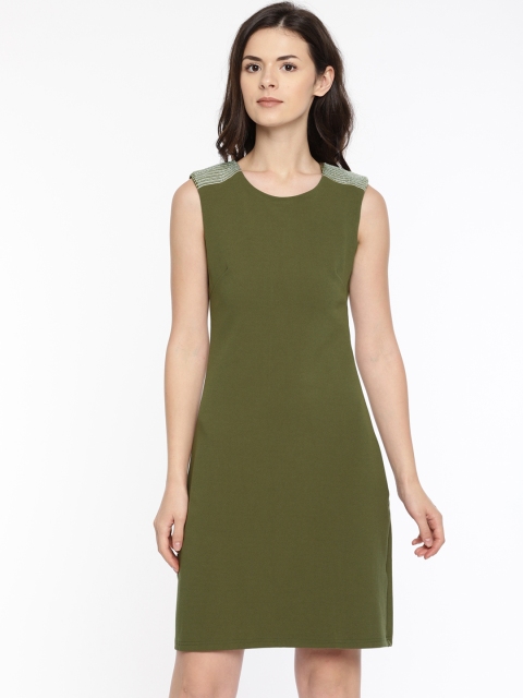 

Deal Jeans Women Olive Green Solid Sheath Dress