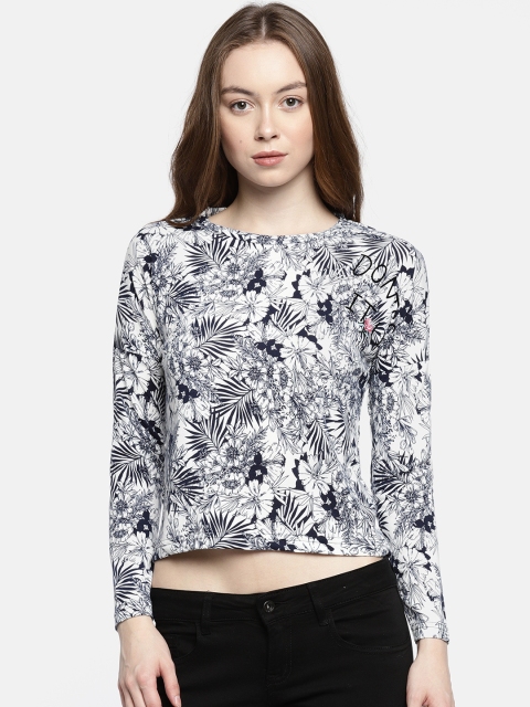 

Deal Jeans Women Navy Blue & White Printed Crop Top