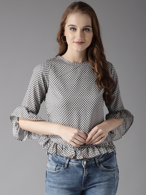 

HERE&NOW Women Off-White & Black Printed Top