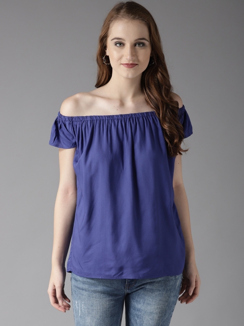 

HERE&NOW Women Blue Solid Bardot Top