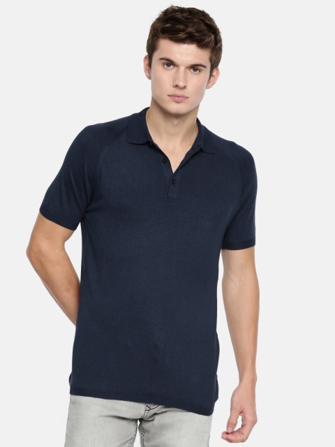 

Akiva Men Navy Blue Solid Polo Collar T-shirt