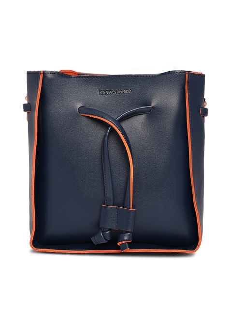 

Kanvas Katha Navy Blue & Coral Solid Sling Bag