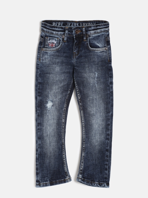 

Pepe Jeans Boys Blue SAHIB CR IP Regular Fit Mid-Rise Low Distress Jeans