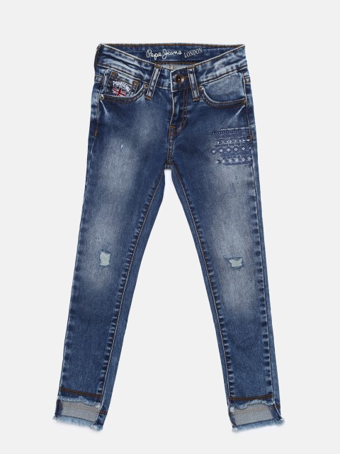 

Pepe Jeans Girls Blue Regular Fit Mid-Rise Mildly Distressed Jeans