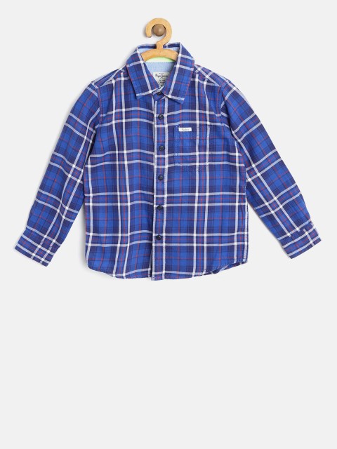 

Pepe Jeans Boys Blue & White Regular Fit Checked Casual Shirt