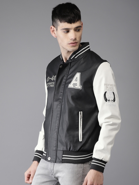 

The Indian Garage Co Men Black Printed Varsity Jacket