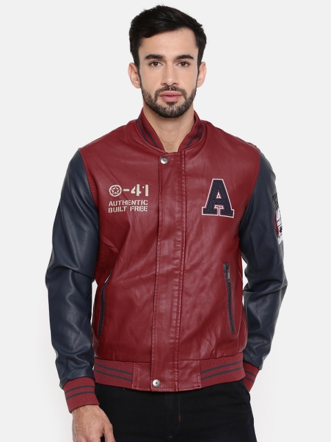 

The Indian Garage Co Men Maroon Solid Varsity Jacket