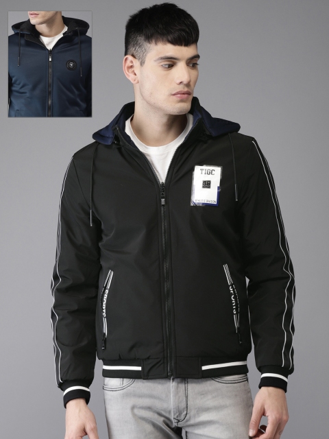 

The Indian Garage Co Men Black & Blue Reversible Bomber Jacket