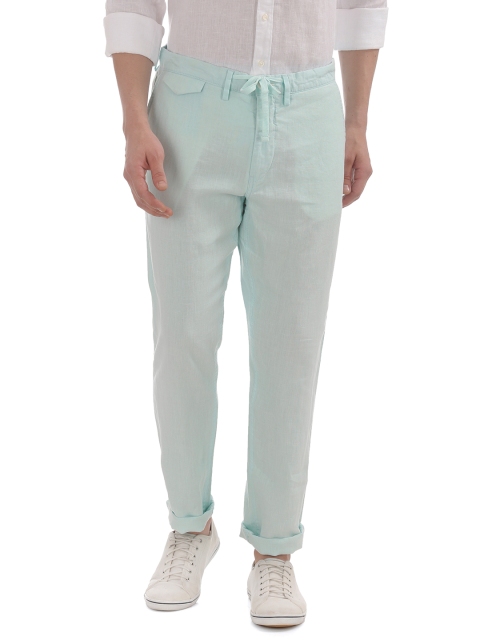 

GANT Men Blue Linen Regular Fit Solid Regular Trousers