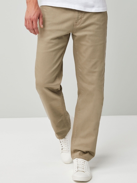 

next Men Beige Straight Fit Mid-Rise Clean Look Stretchable Jeans