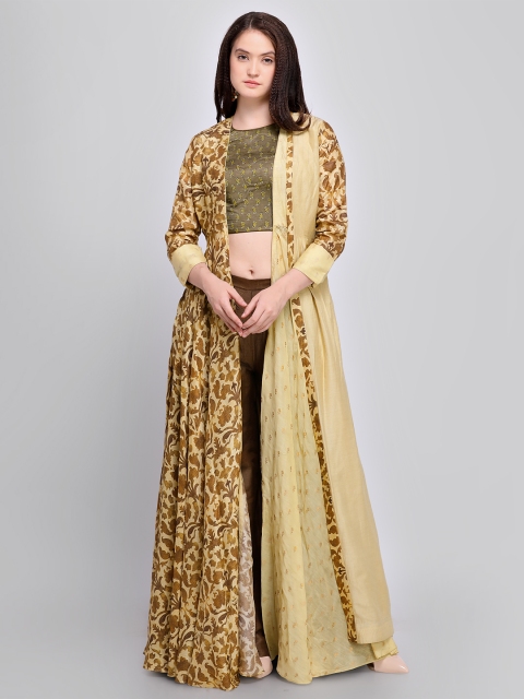 

Stylee LIFESTYLE Brown & Black Art Silk Semi-Stitched Dress Material