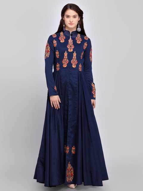 

Stylee LIFESTYLE Navy Blue Art Silk Semi-Stitched Dress Material