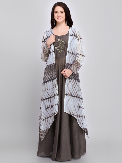 

Stylee LIFESTYLE Grey Art Silk Semi-Stitched Gown Material