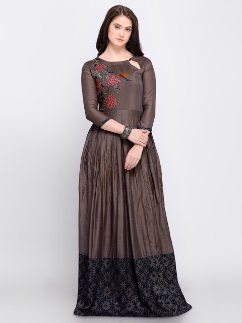 

Stylee LIFESTYLE Grey Art Silk Semi-Stitched Dress Material
