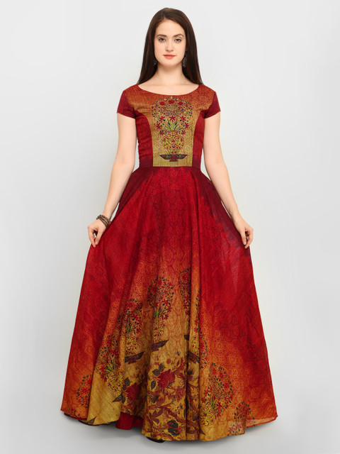 

Stylee LIFESTYLE Maroon Art Silk Semi-Stitched Dress Material