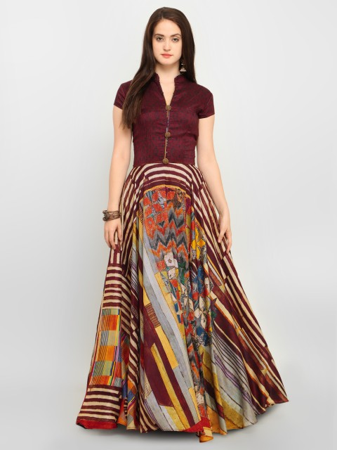 

Stylee LIFESTYLE Multicoloured & Maroon Satin Semi-Stitched Dress Material, Multi