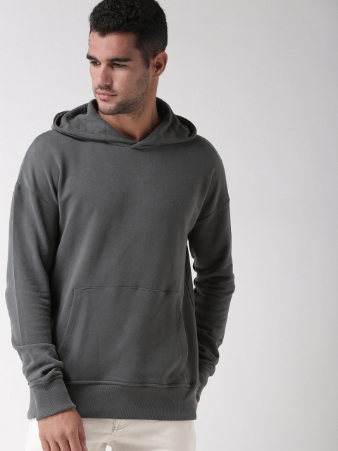 

SELECTED Men Grey Solid Hooded Sweatshirt