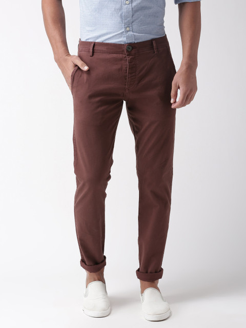 

SELECTED Men Brown Skinny Fit Solid Chinos