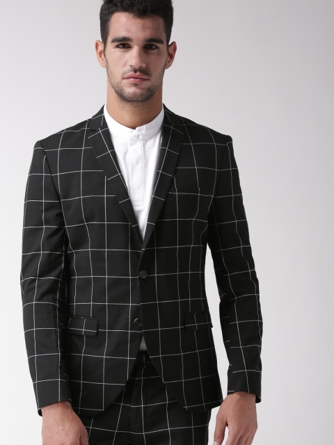 

SELECTED Identity Men Black & White Checked Single-Breasted Smart Casual Blazers