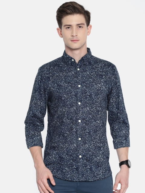 

SELECTED Men Navy Blue Slim Fit Printed Casual Shirt