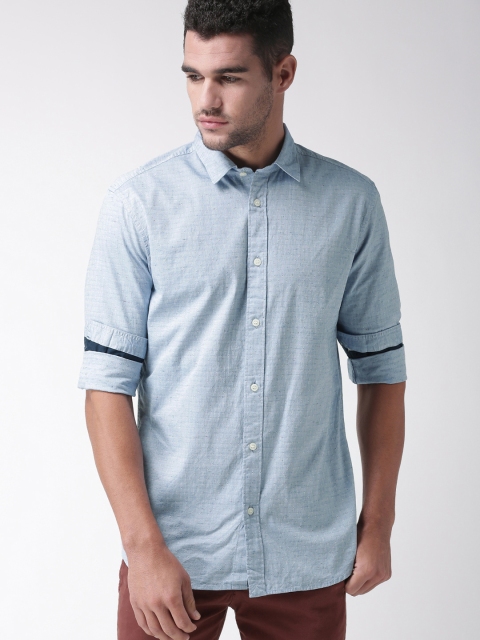 

SELECTED Men Blue Slim Fit Self-Design Casual Shirt